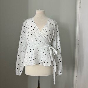 SHEIN heart print belted blouse